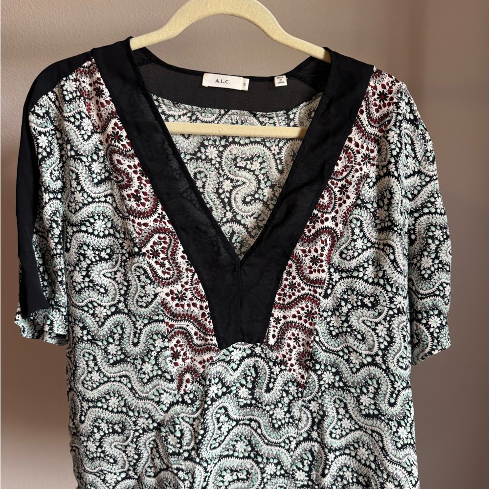 A.L.C. Black and Red Paisley Women's Blouse